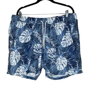 Blue Wave‎ Men's Llifestyle Swim Shorts in Blue & White Big Leafs Men's Size XXL